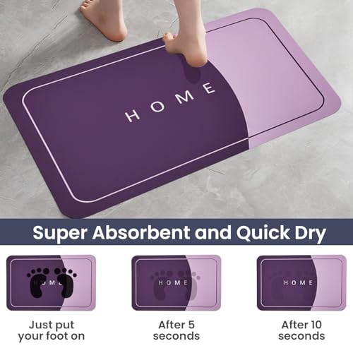 Image of MAXOSHINE PVC Bathroom Mats Anti Slip | Water Absorbent Bath Floor Mat | Quick Dry Anti Skid Bathroom Mats for Home | Door Mat for Wet Area 40x60 CM (Home Purple)