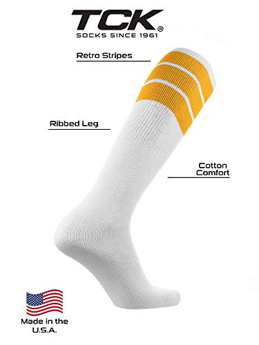 Image of TCK Retro Tube Socks with Stripes for Men & Women - 3 Stripe, 70's 80's Deadlift Socks