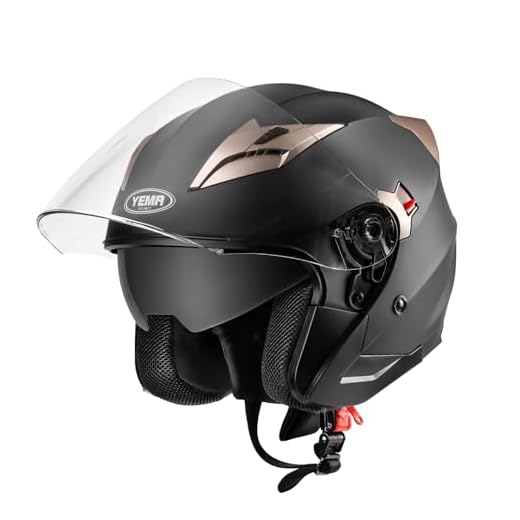 Motorcycle Open Face Helmet DOT Approved - YEMA Helmet YM-627 Motorbike Moped Jet Bobber Pilot Crash Chopper 3/4 Half Helmet with Sun Visor for Adult Men Women - Matte Black,XL
