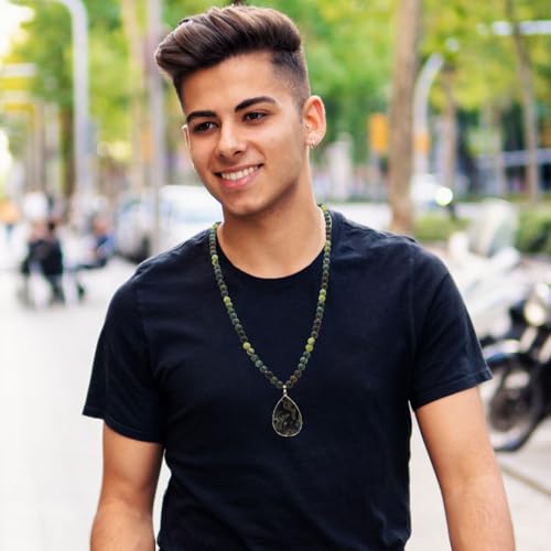 Long Pendant Necklaces for Women/Men Trendy, 8MM Womens Beaded Jasper Necklaces,32 Inch Green Stone Bead BOHO Necklace Jewelry,Chunky Statement Necklace,Handmade Fashion Jewelry Gifts2