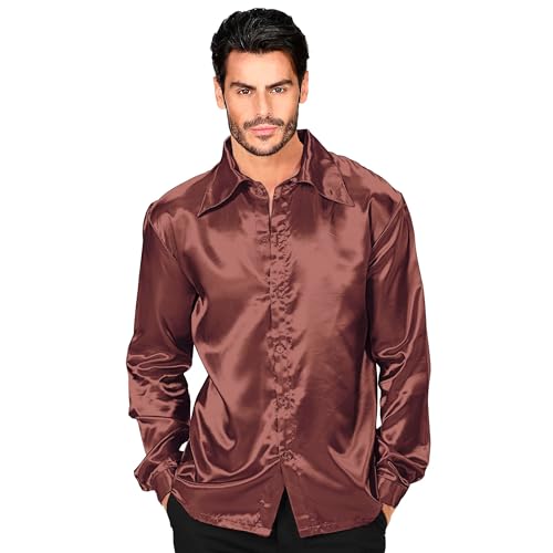 W WIDMANN MILANO Party Fashion - Chemise disco années 70, chemise à manches longues, chemise en satin, carnaval
