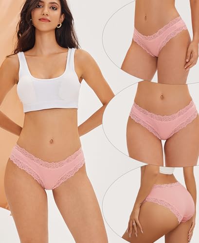Image of Knowyou Cotton Underwear for Women Cheeky Bikini Womens Underwear Pack Sexy Lace Wasit Hipster Brief Panties for Ladies