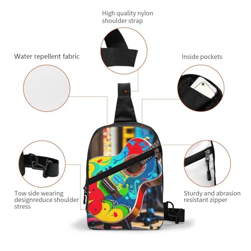 Art Guitar Pattern Print Men's and Women's Foldable Crossbody Bag,Sports Crossbody Bags,and Daily Chest Bags3