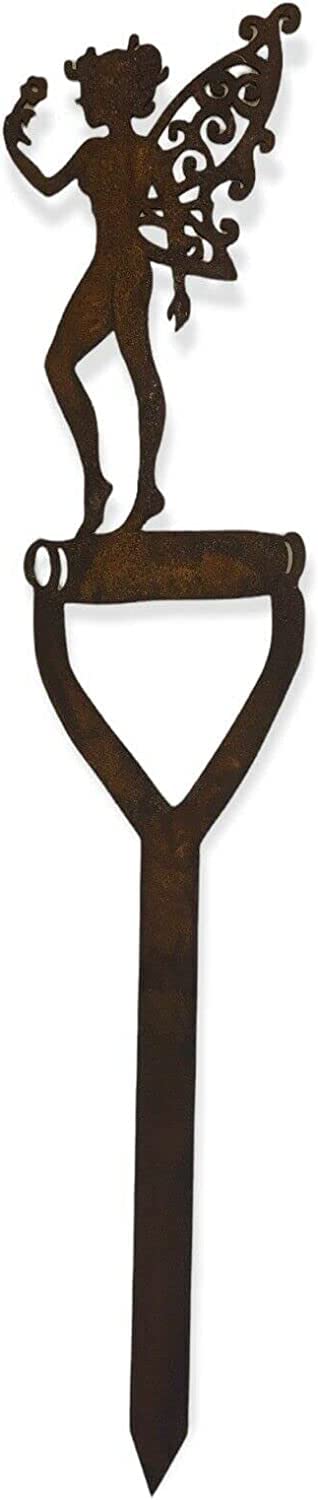 RUSTIC WAREHOUSE NORFOLK LIMITED Fairy On A Spade Handle Garden Decoration, Rusty Metal Garden Ornament, Feature, Sign, Gardening Gift