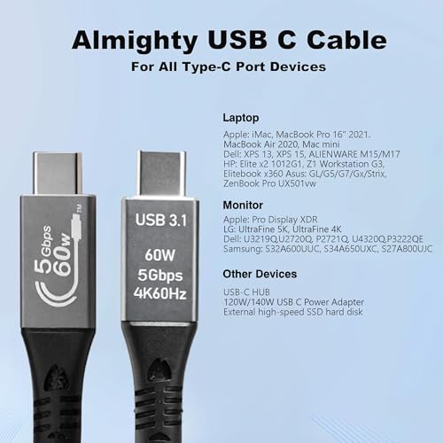 Image of MX USB 3.2 Type C to Type C Cable 10M, Supports up to 60W USB-C Charging, 5Gbps Data Transfer, 4K UHD Video Output at 60Hz, Braided Nylon Cable with Aluminum Alloy Connector