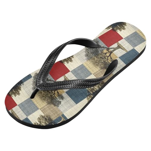 Flip Flop Sandals Trees Plaid Print for Women Men Beach Outdoor XS2