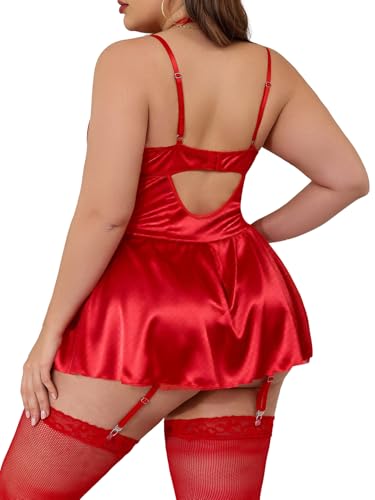 Image of Alrovetoney Plus Size Lingerie For Curvy Women Ruffle Lingerie Set Sexy Lace Lingerie Set Garter Belt With Stockings