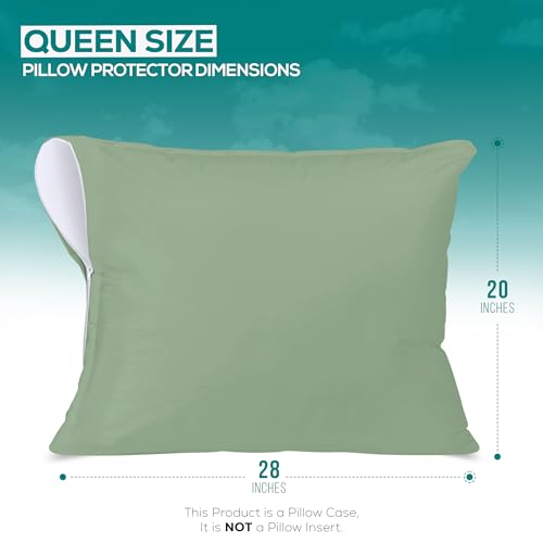 Image of Utopia Bedding Premium 100% Waterproof Pillow Protectors with Zipper Queen Size (Set of 2), Bed Bug and Dust Mite Proof Zippered Pillow Covers, Pillow Encasement Cases, Sage