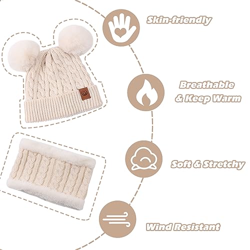 Image of Yuoahcn Kids Winter Beanie Hat Scarf Gloves Set Knit Warm Toddler Winter Cap Gloves Neck Warmer for Boys Girls 1-8 Year
