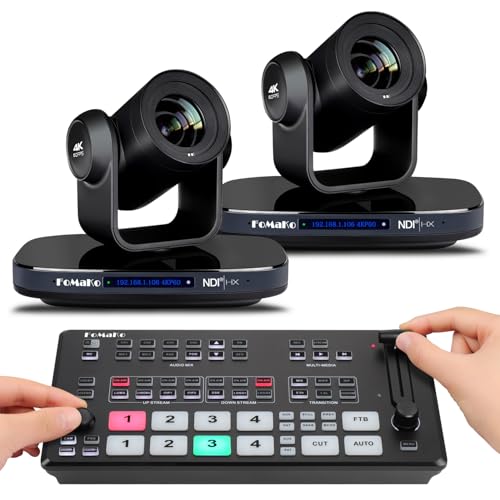Image of FoMaKo 60FPS 4K NDI PTZ Camera, 20X Optical Zoom(2pcs),M2 Video Mixer Switcher,for Church Worship Education Conference Events,PTZ Bundle(K820N X2+M2)