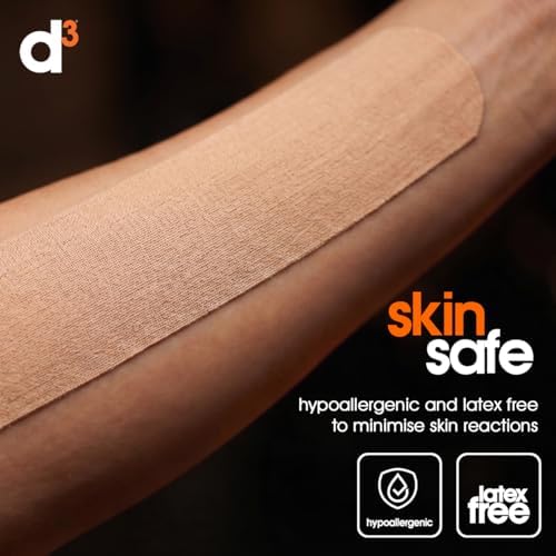 d3 K6.0 Kinesiology Tape 2in x 20Ft β Beige Athletic Tape for Joint Support, Pain Relief & Muscle Recovery | Water Resistant & Hypoallergenic for Knee, Shoulder & Back β Uncut Roll - 4
