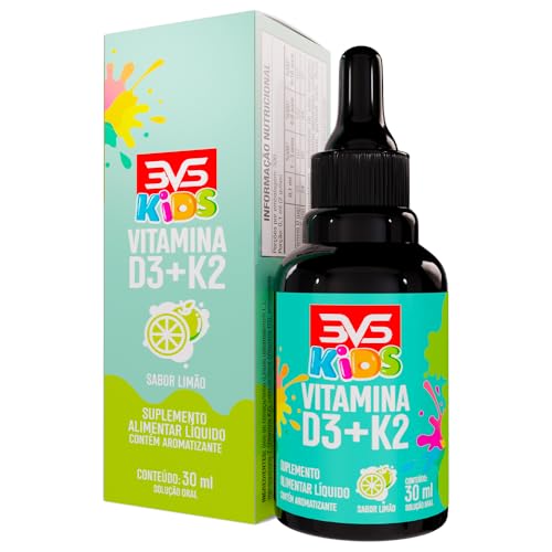 3VS Nutrition Vitamina Kids D3 + K2 Mk7 Menaquinona Com Fórmula Concentrada Em Gotas - Sabor Limão - 30ml