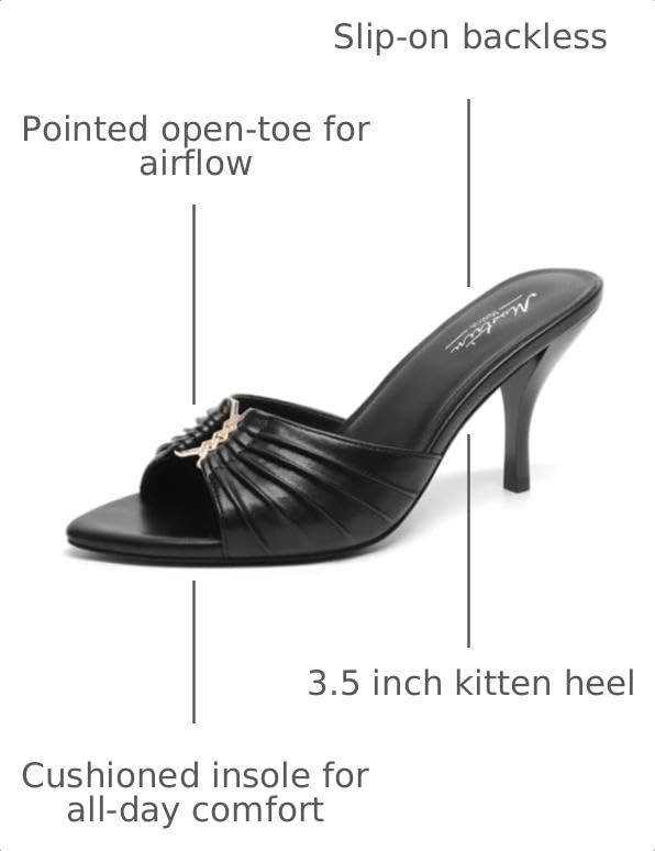 Image of Mostrin Kitten Heels for Women Summer Mules Heels Stiletto Heeled Sandals Slip On Backless Dressy Womens Sandals