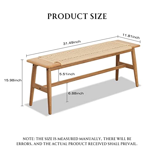 image for Wayshome 31.5'' Woven Dining Beach with 100% Solid Oak Wood Bench Fram
