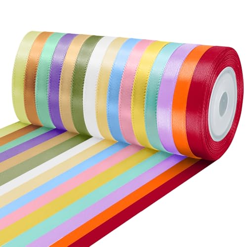 15 Colores Cinta de Raso, 10mmX4.6m Cinta de Satén, para Envolver Regalos, Manualidades, Decoración para Bodas, Ramos, Lazos para el Pelo