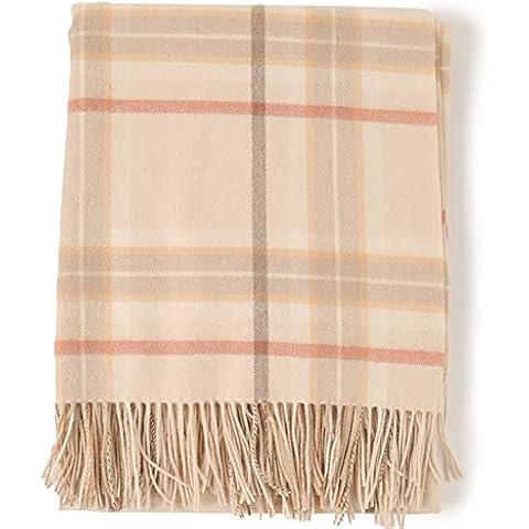 VRBFF Scottish Cosy Wooly Tartan Blanket, Large Pure Wool Tartan Throw Multi-use Rug, 75? x 55?/ 190 x 140cm Size, 5 Range of Tartans Colors Choice (Beige) Cover