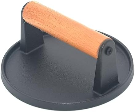 Kitchen Tools Heavy Duty Cast Iron Smash Burger Press Round Barbecue Meat Flat Press with Anti Scalding Wooden Handle with Handle for Griddle, Sandwich, Nonstick Pan - Thumbnail 3