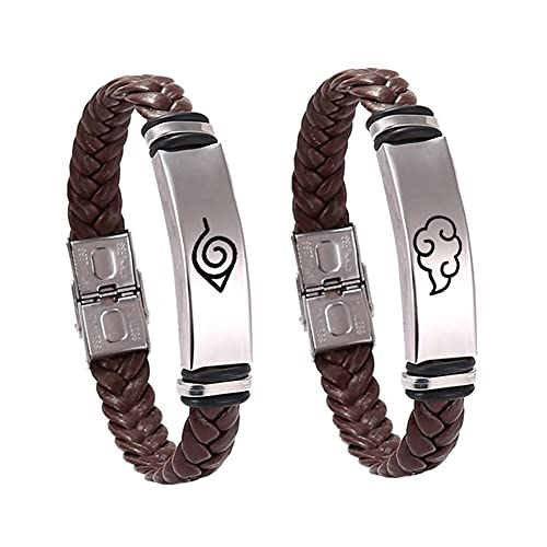 YLYYJ Naruto Konoha Cosplay Bracelet for for Anime-Fans,Stainless Steel Handmade Leather Naruto Shippuden Anime Wristband Cosplay Konoha Naruto Jewelry for Anime Accessories Party Gift