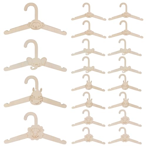 20 Piezas Perchas para Bebés, Perchas Infantiles de Madera con Motivos de Animales, Antideslizantes y Duraderas, Ahorran Espacio