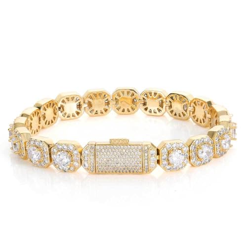 14K Gold Over S925 Ice Sugar Chain Moissanite Bracelet for Men, Best Hip-Hop Style, Street Style Gift
