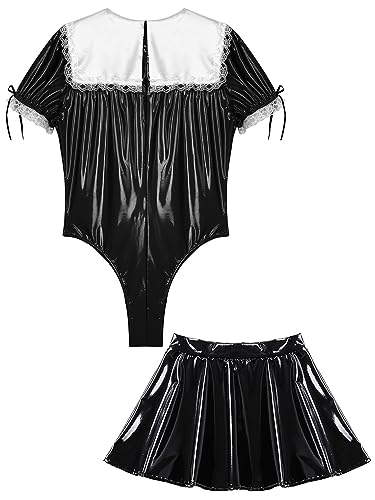 YiZYiF Mens Adult Sissy Print Satin Frilly Lingerie Short Sleeve Babydoll Pamajas Nightdress4