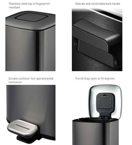Image of Obsessions EKO 12 Litre Stainless Steel Pedal Dustbin - Soft-Close Lid with Liner & Deodorizer Compartment, Black Steel Finish for Kitchen, Bathroom