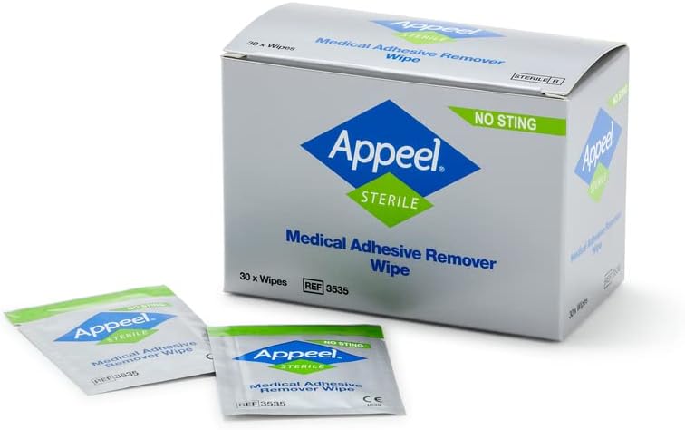 Appeel Sterile Medical Adhesive Remover Wipes For intact or Injured skin, Alcohol Free No Sting Sterile Wipes - Reduce Skin Stripping and Pain - 30 pcs