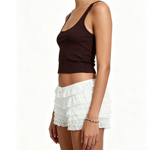 Image of Women Ruffle Bloomers Y2k Lace Trim Lolita Pettipants Cute Layered Frill Pumpkin Bottom Shorts Sweet Booty Panties