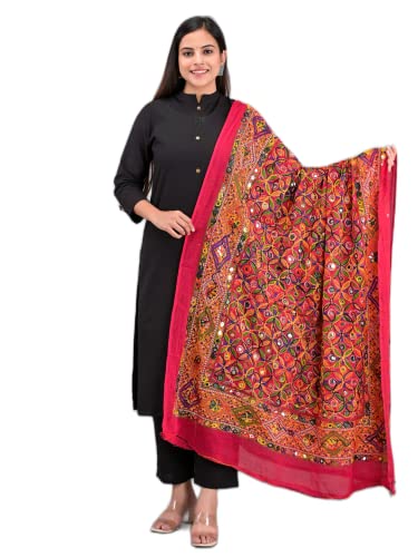 Dupatta en coton de qualité supérieure avec broderies Kutch Ari