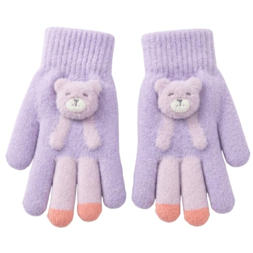 Image of Kids Winter Woolen Hand Gloves for Girls (Age 8-12 Years) | Soft Warm Knitted Gloves | Cute Teddy Bear Design | Cold Weather Gloves