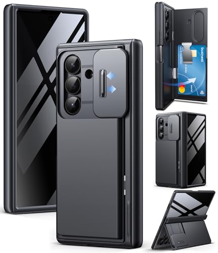 TONGATE Wallet for Z Fold 7 Case with Privacy Screen Protector [4-Card Holder][Anti Spy] Built-in Large Stand & Slide Camera Cover Z7 Shockproof Phone Case for Samsung Galaxy Z Fold 7 2025 8 Black