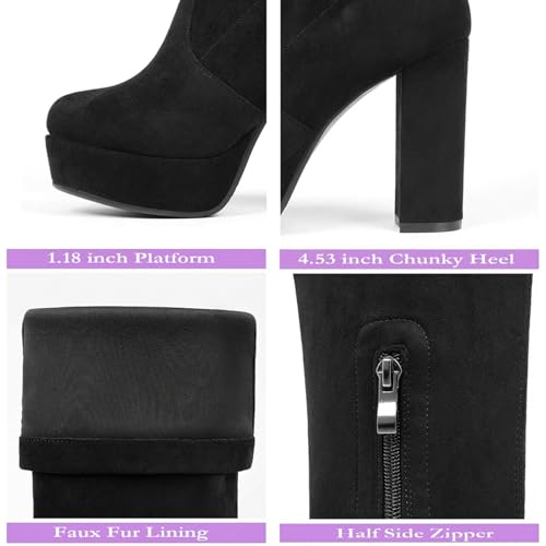 Image of NueiVeiuo Women Thigh High Boots Platform Chunky Heel Side Zipper