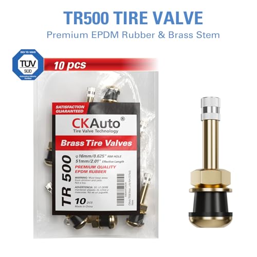 Image of CKAuto TR500 Tire Valve Stems, 2.01'' Metal Valve Stems | Clamp-in Brass Tire Valve Stem with Valve Stem Core for Rim Φ.625 inch (10 Pack)