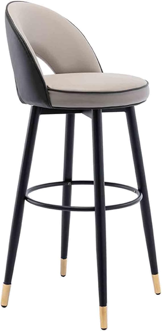 Modern Grey Bar Stool with 360 Degree Rotation, Padded Backrest and