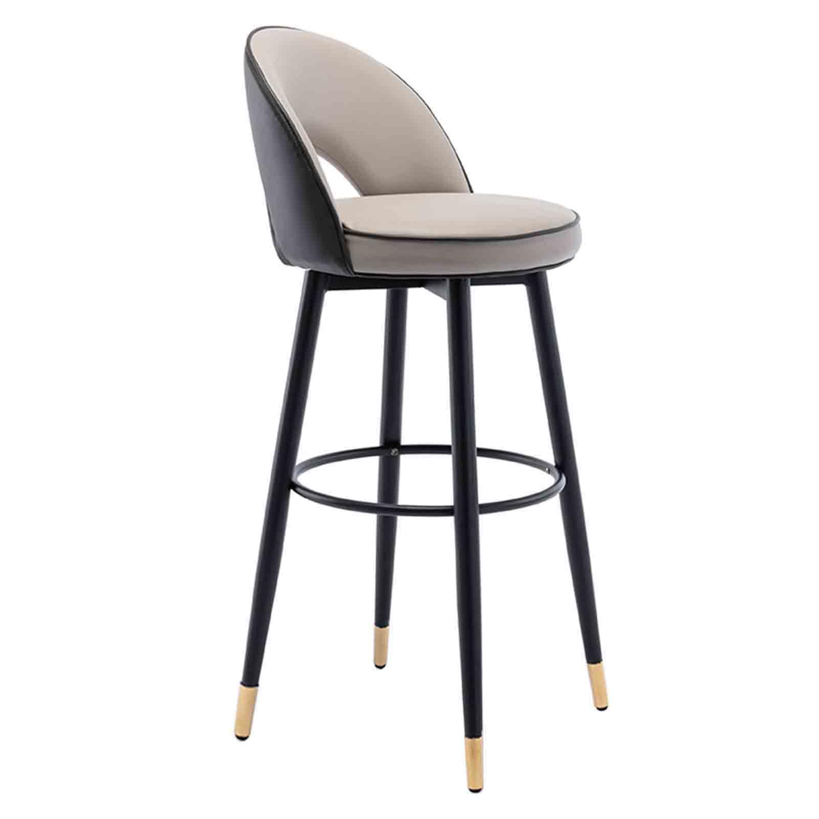 Tabouret de bar rotatif haut de gamme en métal et revêtement gris au design épuré