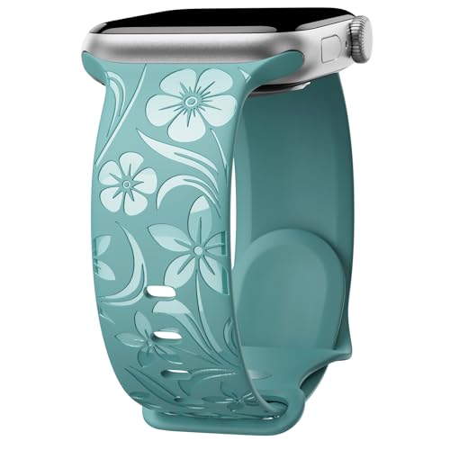 Bracelet gravé pour Apple Watch floral silicone souple brillant iWatch Ultra 9