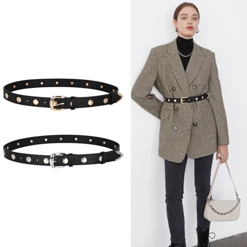 Image of Aurolran Women's Leather Belt with Buckle - Ideal for Dresses, Jeans, and Coats
