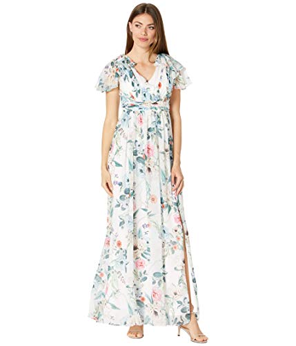Image of Adrianna Papell Long Sleeve Printed Floral Chiffon Maxi Dress