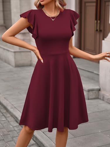 Image of MSLG Women's Fit and Flare Ruffle Short Sleeves Dresses Work V-Back Cocktail Semi Formal A Line Dress with Pockets 842