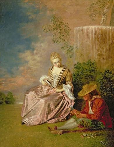 Toile Décor Art Mural L'amant timide de Watteau Peinture Moderne Chambre 60x90cm