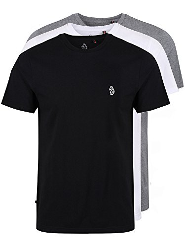 LUKE 1977 Mens Johnys 3 Pack Short Sleeve Crew Neck T-Shirt Top (XL, Black Grey White)
