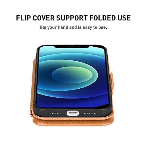 Image of PULOKA iPhone 13 PRO MAX Pu Leather Flip Back Cover Leather Wallet Case with Card Slot & Kickstand Function - TAN