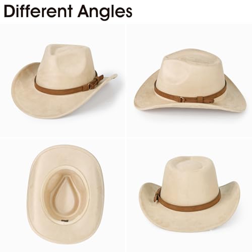 Image of 2 Pack Western Cowboy Hats for Women Men 2 Different hat Bands | Classic Felt Wide Brim Costume Cow Boy Hat Curved Brim Cowgirl Hat