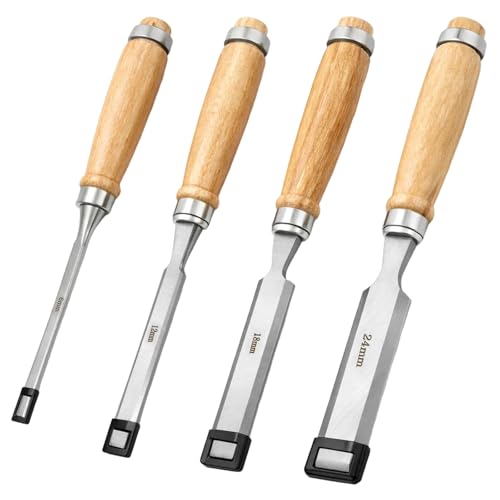 Stechbeitel Set für Holz Präzise Holzbearbeitungswerkzeuge Stemmeisen Set mit Vier Größen Ideal für Holzmeißel Arbeiten und Professionelle Stemmeisen Holz Projekte 6mm 12mm 18mm 24mm