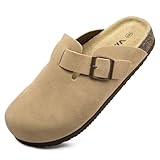 Vayfio Women‘s Suede Clogs Potato Shoes Cork Footbed Sandals Comfort Mules with Arch Support Slip On Slippers Khaki 07