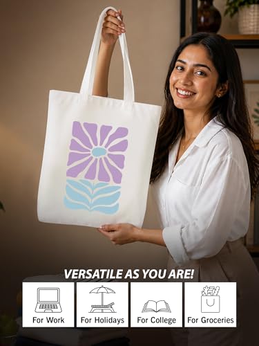 Image of DOODLE Premium Canvas Tote Bag for Women with Zip and Inner Pocket for Shopping, Office, Travel and Daily Use