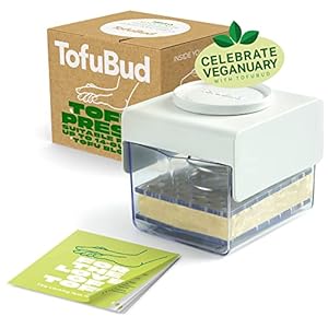 TofuBud Tofu Press – Tofu Presser for Firm or Extra Firm Tofu, Tofu Press Dishwasher Safe – Tofu Maker with Water Drainer Made from Durable Sustainable Materials – Tofu Recipe Book Included