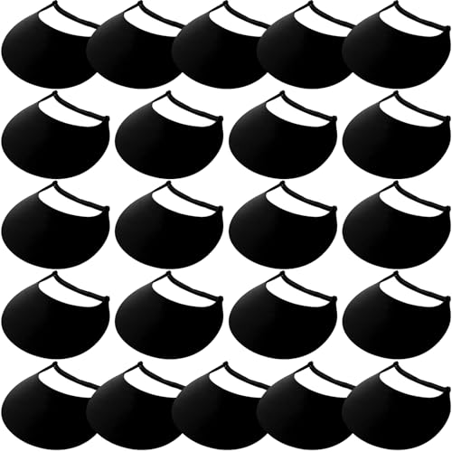 Sureio 22 Pcs Foam Sun Visors for Women with Coil Bulk Adjustable DIY Blank Sun Hat Tennis Elastic Visors for Party Outdoors(Black)