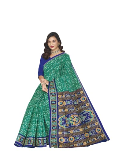 Image of Karishma lightweight mulmul (stiff) cotton saree featuring traditional ikat and warli prints, perfect for daily wear.
