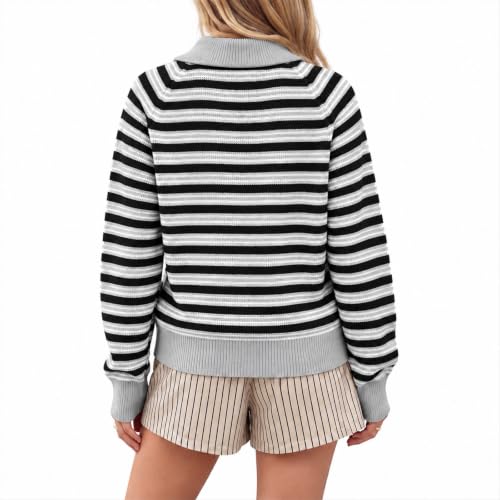 Quarter Zip Sweater Women Knit Striped Sweaters 1/4 Zip Cute Sweaters - image 5